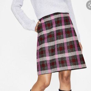 Boden Wool Skirt  Size 8L Plaid Pink Purple Gray British Tweed